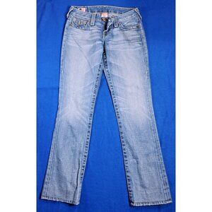 True Religion Women's Boot Cut Jeans Blue Faded  Pants Gold Stiches Size 26